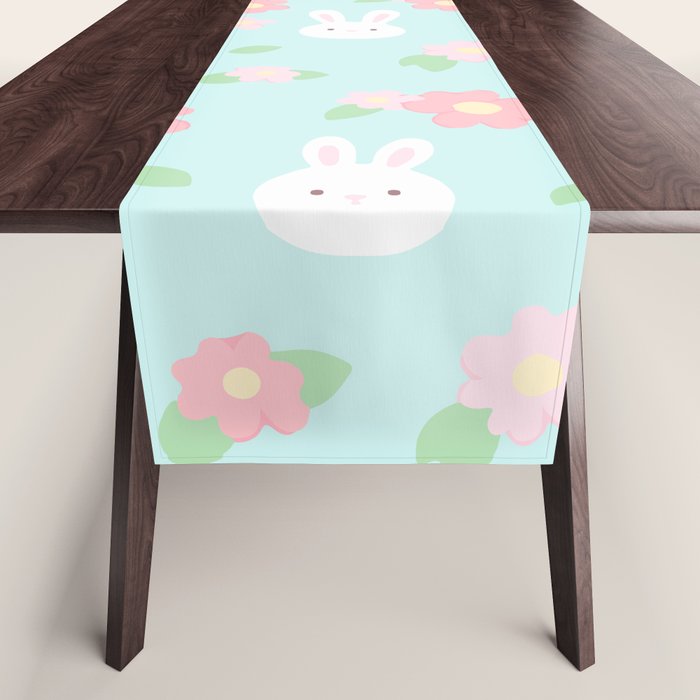 Cute rabbit bunny animal with spring flowers Table Runner Gallery Image 1