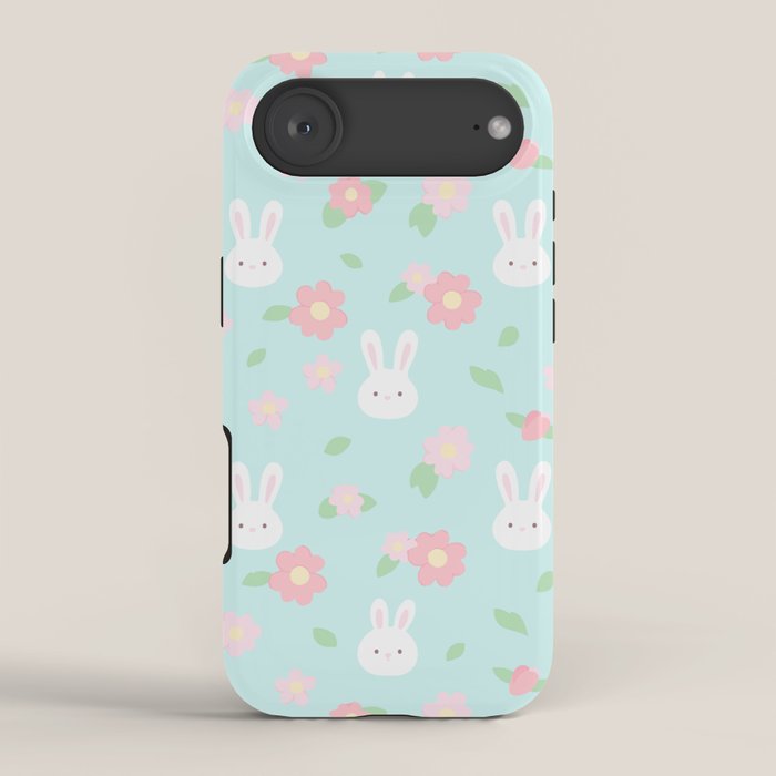 Cute rabbit bunny animal with spring flowers iPhone Case Gallery Image 2