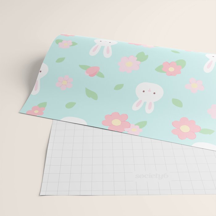 Cute rabbit bunny animal with spring flowers Wrapping Paper Gallery Image 2