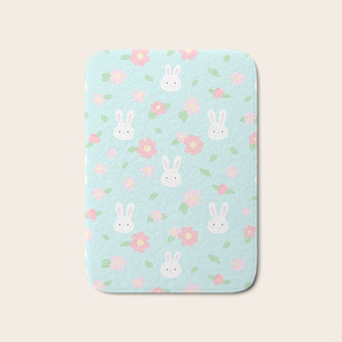 Cute rabbit bunny animal with spring flowers Bath Mat Gallery Image 1