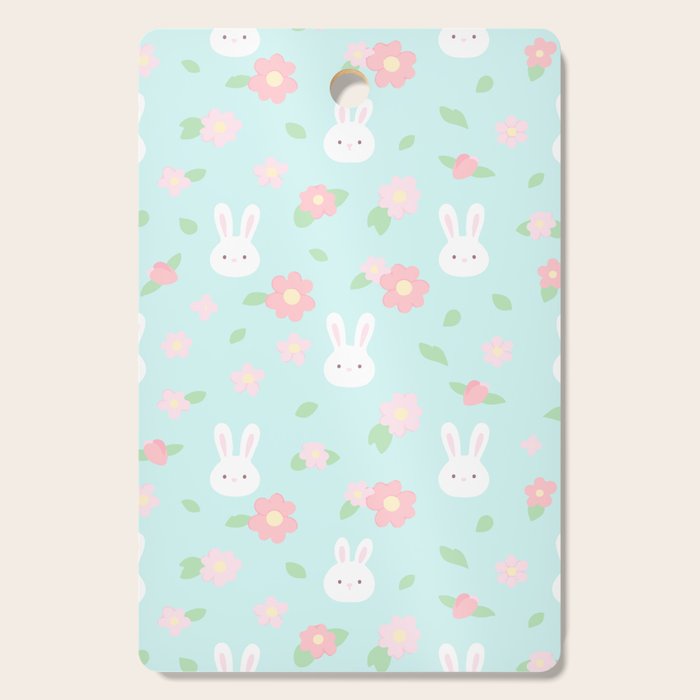 Cute rabbit bunny animal with spring flowers Cutting Board Gallery Image 1