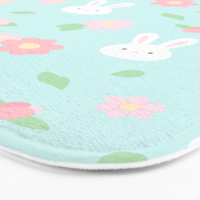 Cute rabbit bunny animal with spring flowers Bath Mat Gallery Image 3