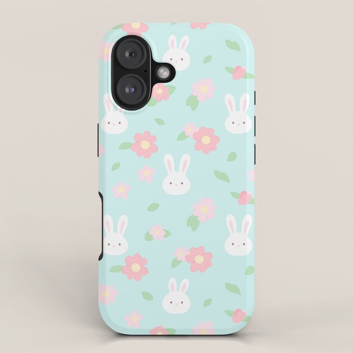 Cute rabbit bunny animal with spring flowers iPhone Case Gallery Image 1
