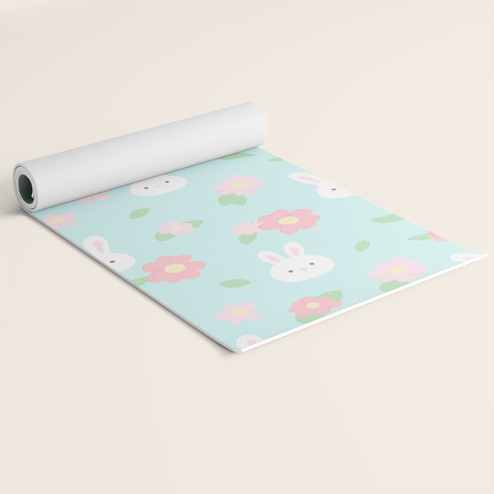 Cute rabbit bunny animal with spring flowers Yoga Mat Gallery Image 2