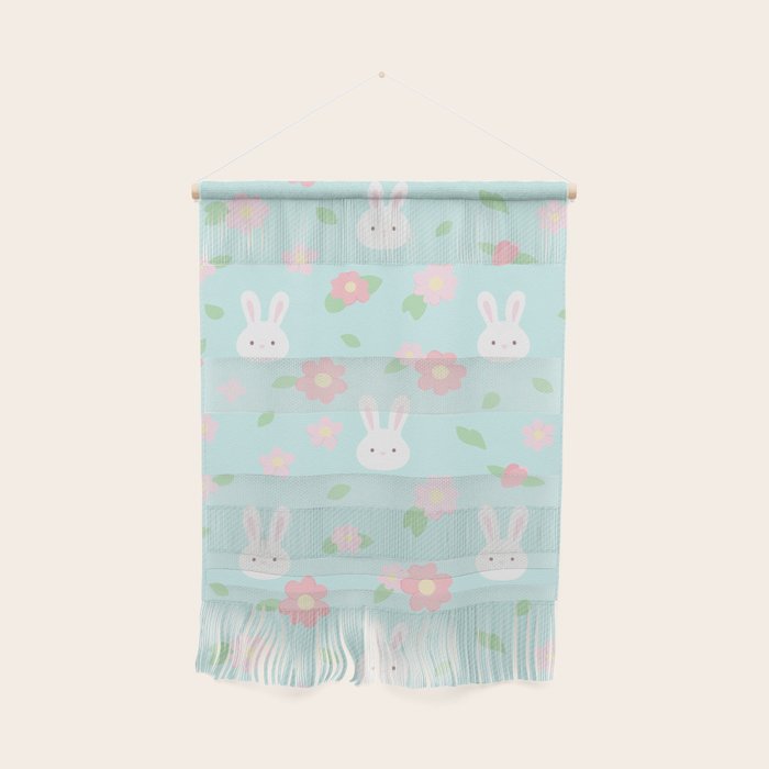 Cute rabbit bunny animal with spring flowers Wall Hanging Gallery Image 1