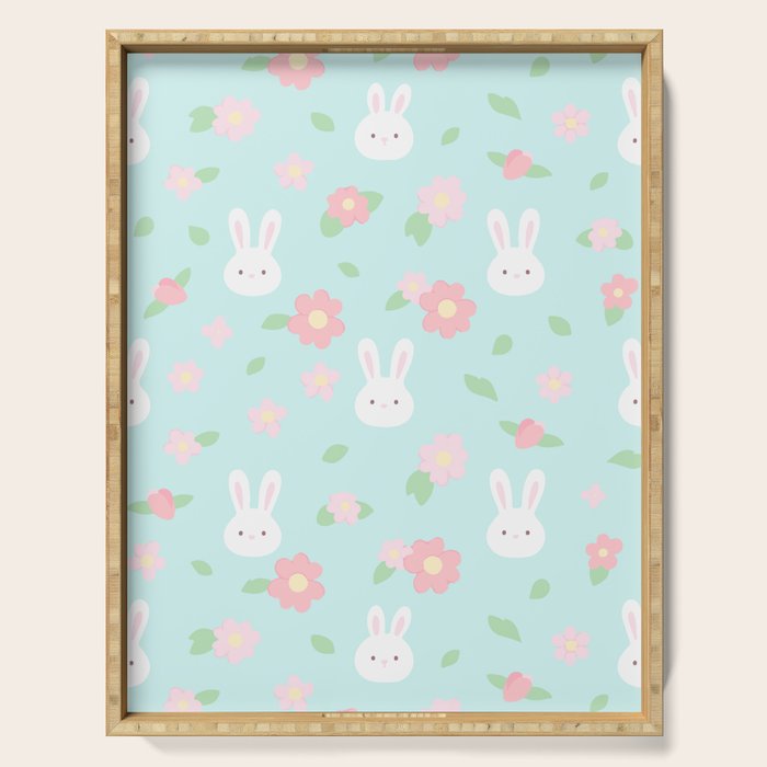 Cute rabbit bunny animal with spring flowers Serving Tray Gallery Image 1