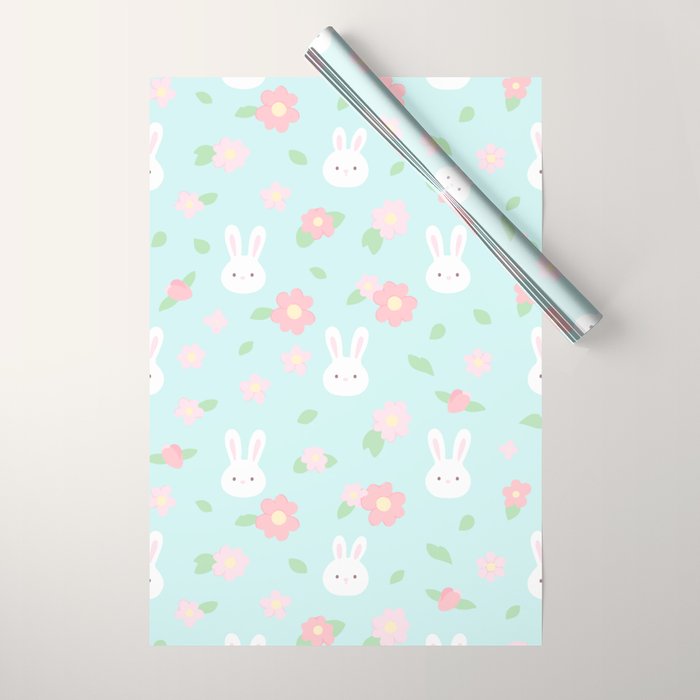 Cute rabbit bunny animal with spring flowers Wrapping Paper Gallery Image 1