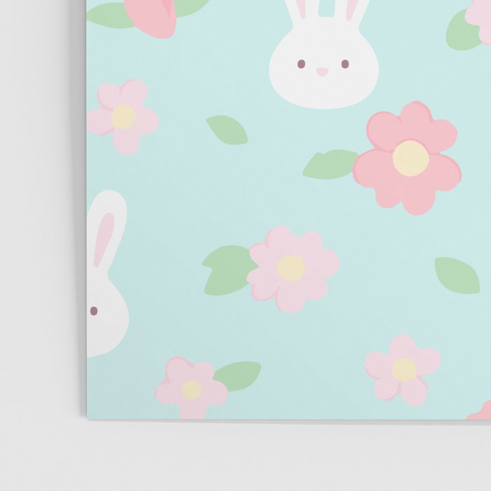 Cute rabbit bunny animal with spring flowers Poster Gallery Image 3