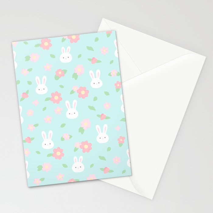 Cute rabbit bunny animal with spring flowers Stationery Card Gallery Image 2