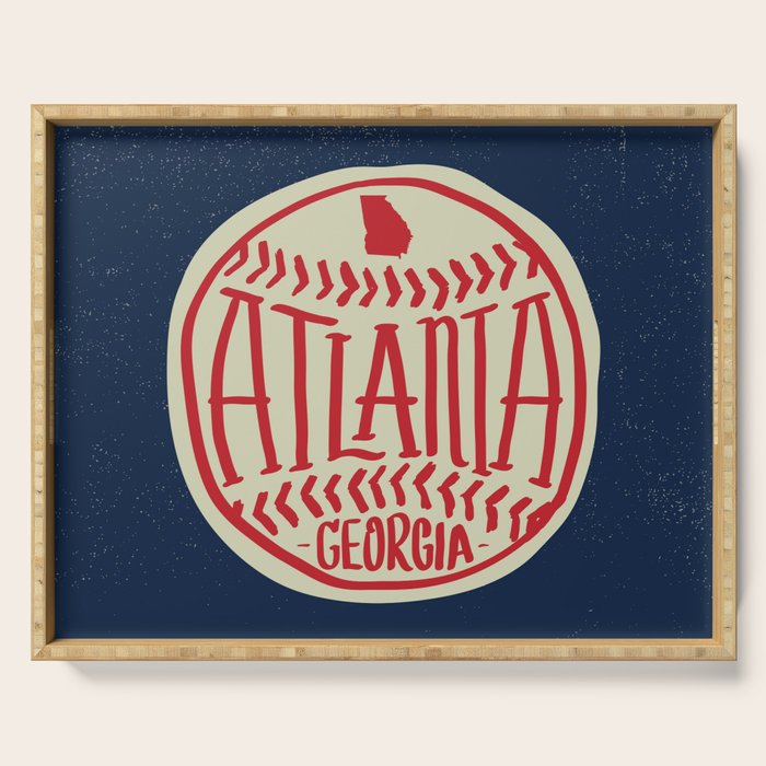 Atlanta Georgia Baseball - Hand Drawn, Script Typography Serving Tray Gallery Image 1