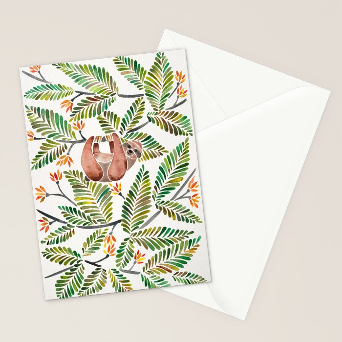 Happy Sloth - Tropical Green Rainforest Stationery Card Gallery Image 2