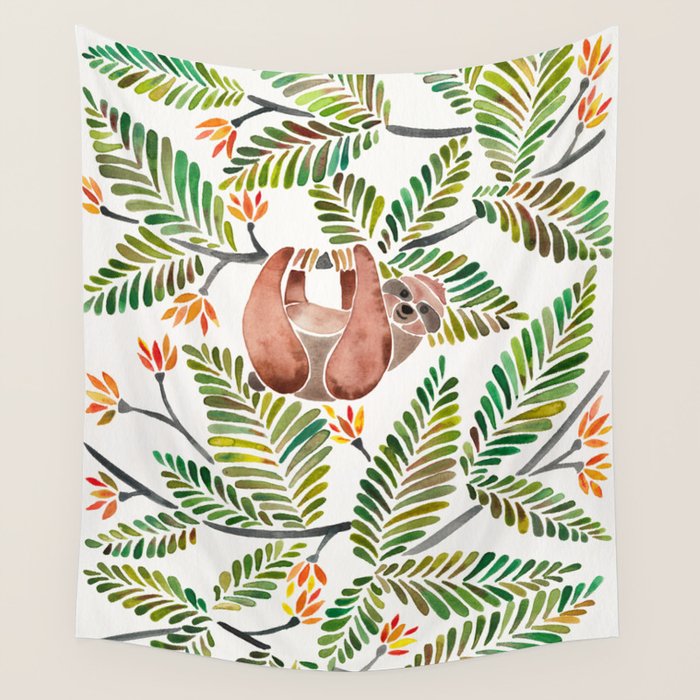 Happy Sloth - Tropical Green Rainforest Wall Tapestry Gallery Image 4