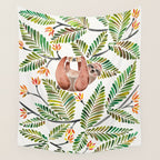 Happy Sloth - Tropical Green Rainforest Wall Tapestry Gallery Image 4