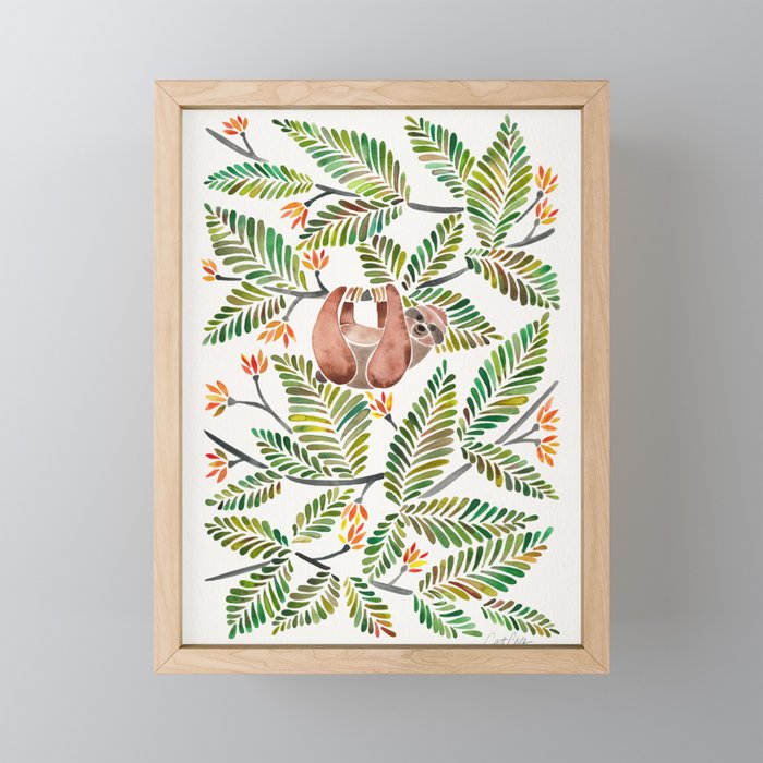 Happy Sloth - Tropical Green Rainforest Mini Art Print Gallery Image 1