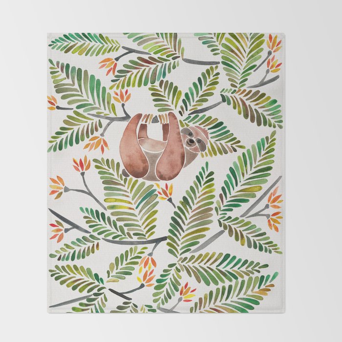 Happy Sloth - Tropical Green Rainforest Throw Blanket Gallery Image 2