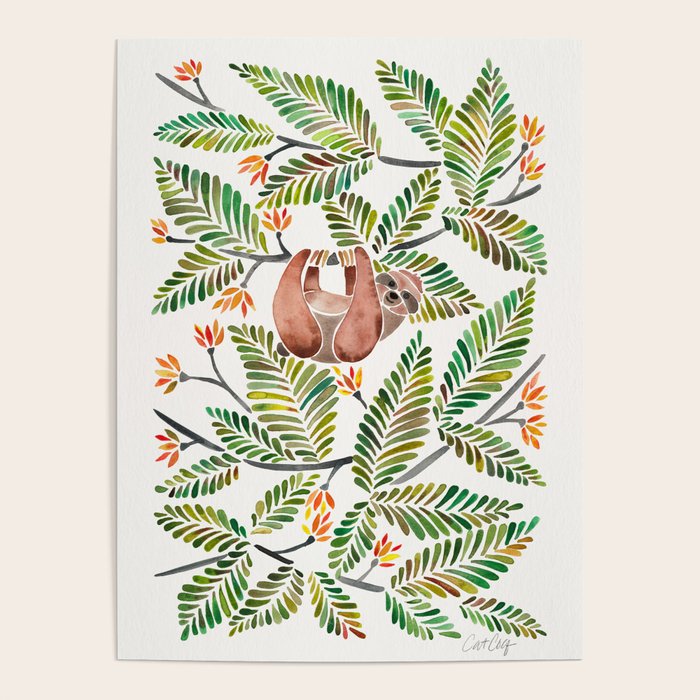 Happy Sloth - Tropical Green Rainforest Poster Gallery Image 1