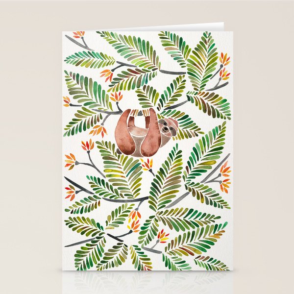 Happy Sloth - Tropical Green Rainforest Stationery Card Gallery Image 1