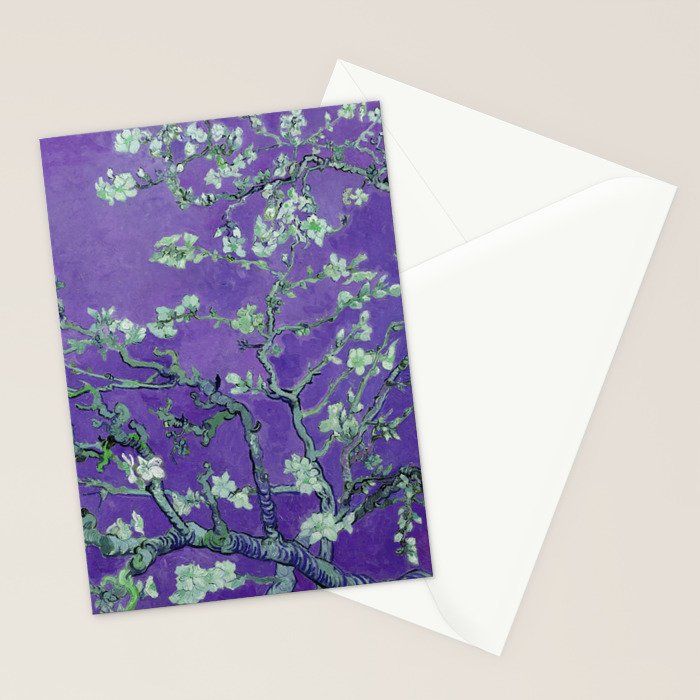 Vincent van Gogh "Almond Blossoms" (edited purple) Stationery Card Gallery Image 2