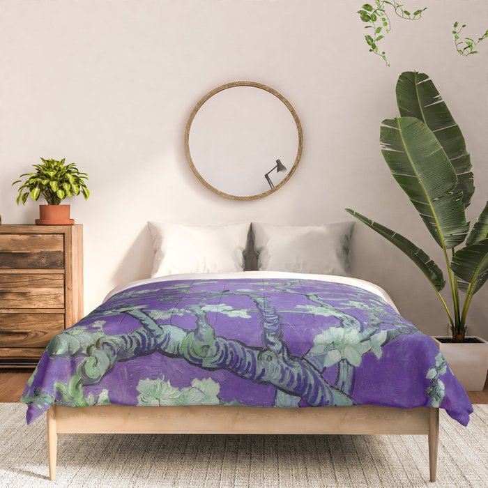 Vincent van Gogh "Almond Blossoms" (edited purple) Comforter Gallery Image 3