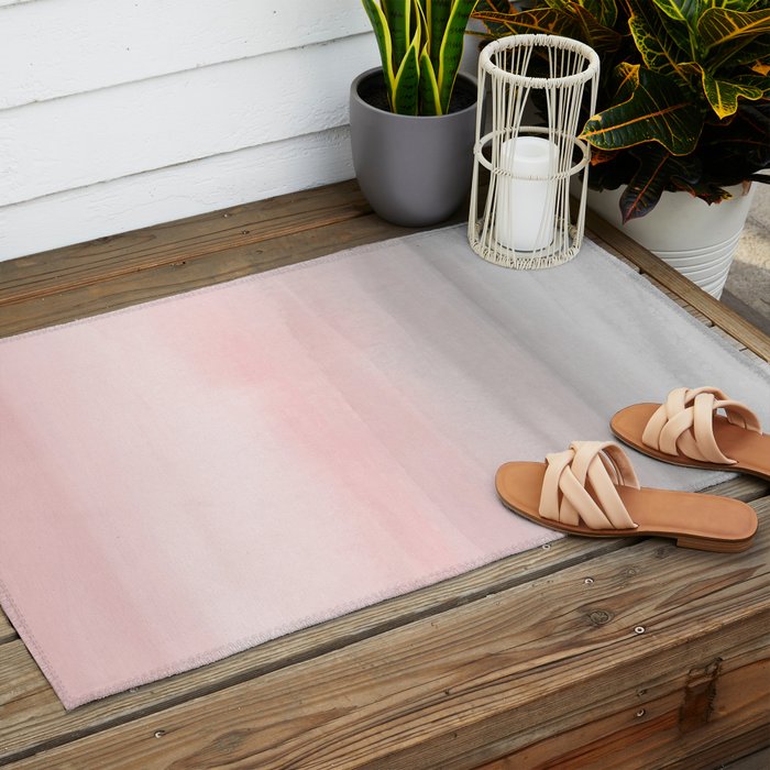 Blushing Pink & Grey Watercolor Outdoor Rug Gallery Image 2