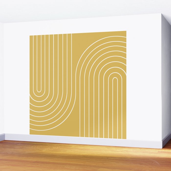 Minimal Line Curvature LXXIII Sunshine Yellow Mid Century Modern Arch Abstract Wall Mural Gallery Image 2