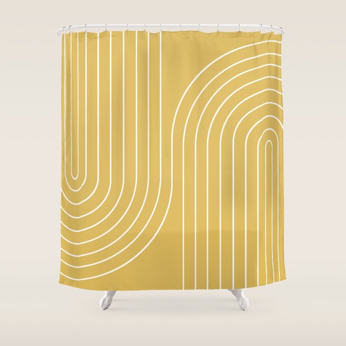 Minimal Line Curvature LXXIII Sunshine Yellow Mid Century Modern Arch Abstract Shower Curtain Gallery Image 1