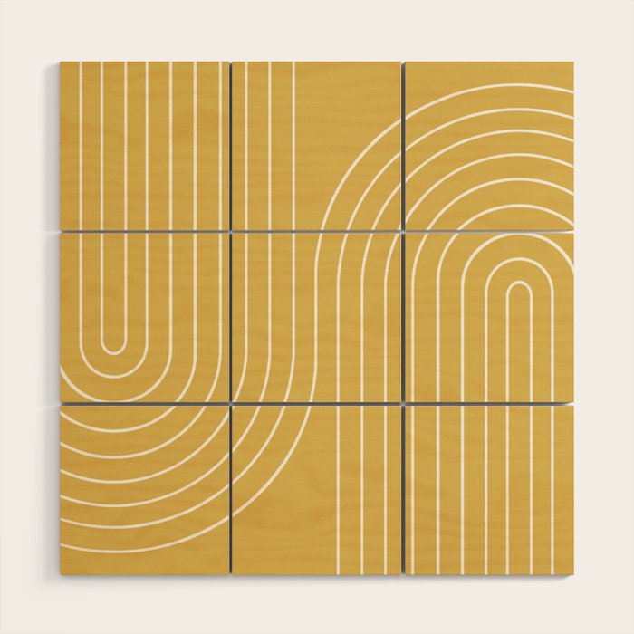 Minimal Line Curvature LXXIII Sunshine Yellow Mid Century Modern Arch Abstract Wood Wall Art Gallery Image 1