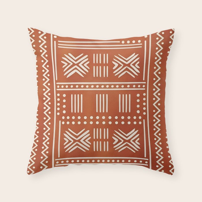 Geometric Tribal Pattern on Terracotta Throw Pillow Gallery Image 6