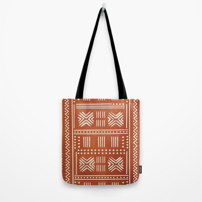 Geometric Tribal Pattern on Terracotta Tote Bag Gallery Image 2