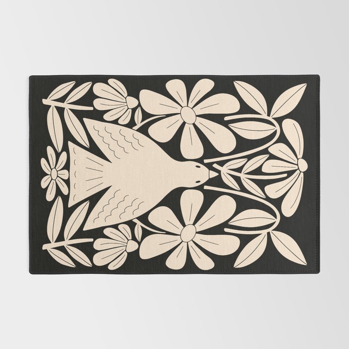 Freedom - Bird and Flower - Black and White  Rug Gallery Image 2