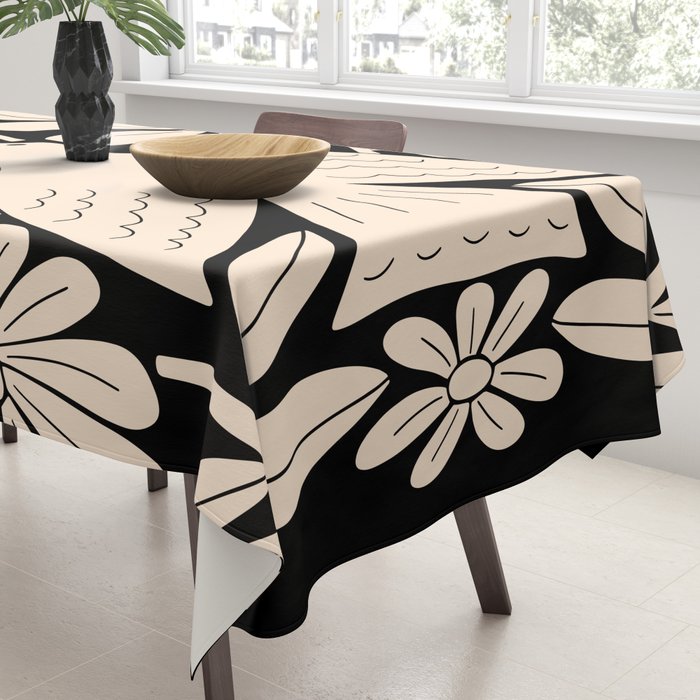 Freedom - Bird and Flower - Black and White  Tablecloth Gallery Image 3