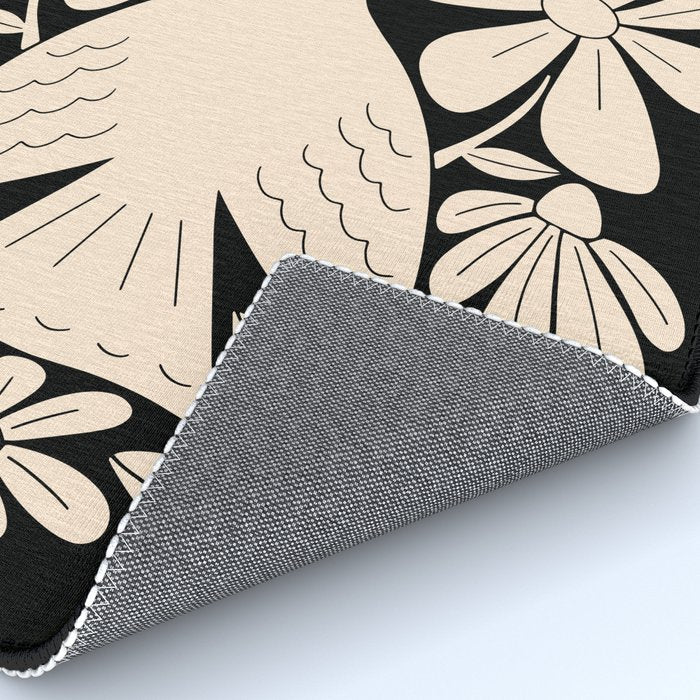 Freedom - Bird and Flower - Black and White  Rug Gallery Image 4