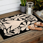 Freedom - Bird and Flower - Black and White  Outdoor Rug Gallery Image 2