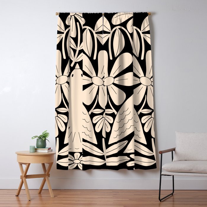 Freedom - Bird and Flower - Black and White  Window Curtain Gallery Image 1