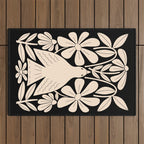 Freedom - Bird and Flower - Black and White  Outdoor Rug Gallery Image 1