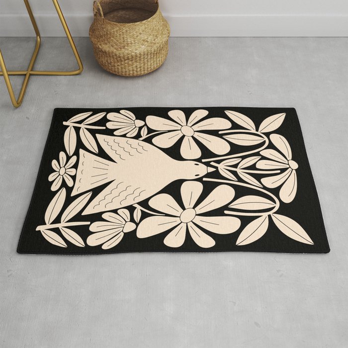 Freedom - Bird and Flower - Black and White  Rug Gallery Image 1