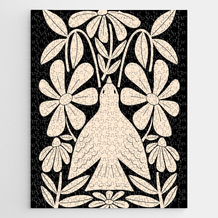 Freedom - Bird and Flower - Black and White  Jigsaw Puzzle