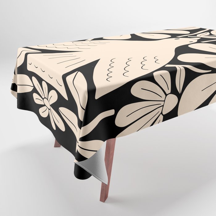 Freedom - Bird and Flower - Black and White  Tablecloth Gallery Image 1