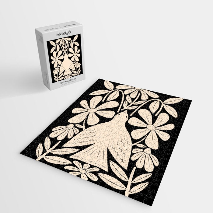 Freedom - Bird and Flower - Black and White  Jigsaw Puzzle Gallery Image 2