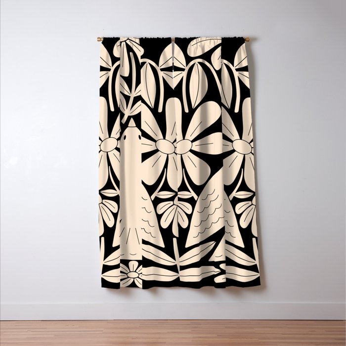 Freedom - Bird and Flower - Black and White  Window Curtain Gallery Image 3