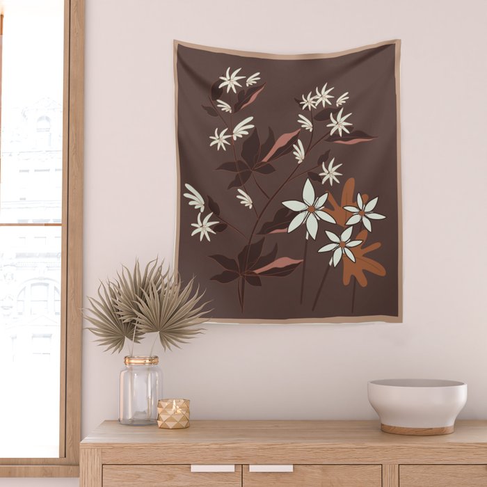 Floral Mocha 3 Wall Tapestry Gallery Image 2