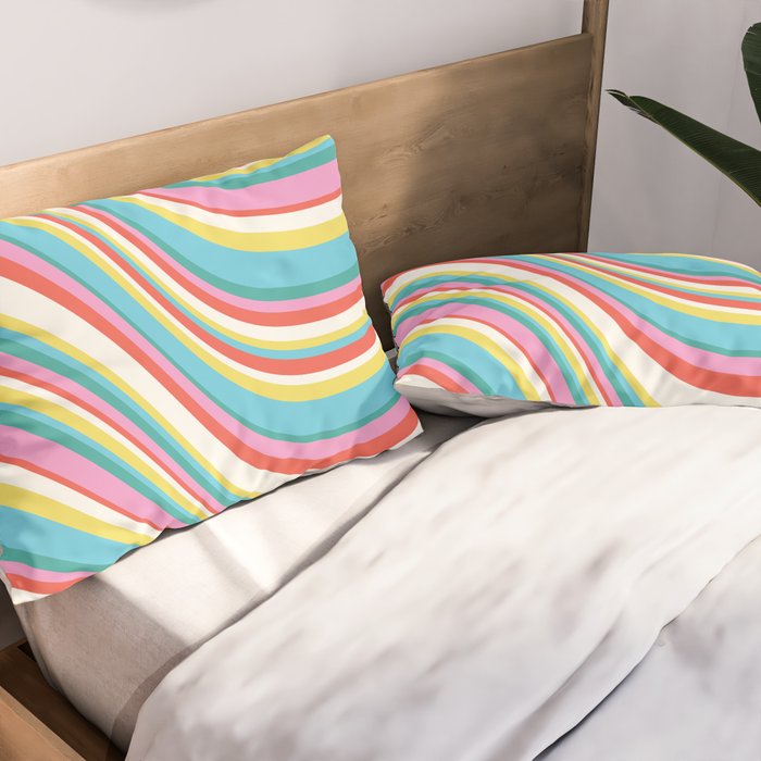  Wavy Stripes II - 60s Candy Rainbow Pillow Sham Gallery Image 2