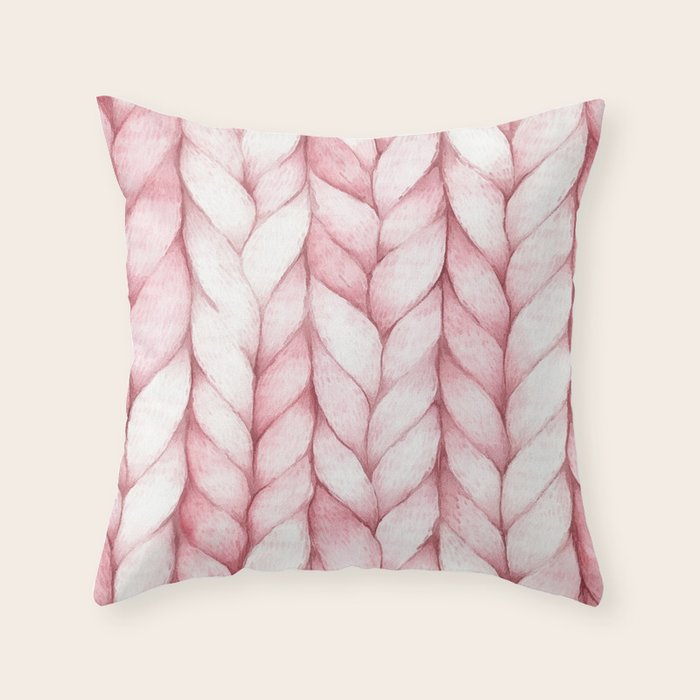 Large Oversize Sweater Braids Pink Blush Watercolor All Over Throw Pillow Gallery Image 1