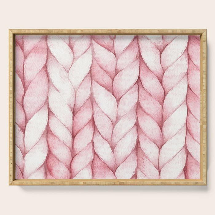 Large Oversize Sweater Braids Pink Blush Watercolor All Over Serving Tray Gallery Image 1