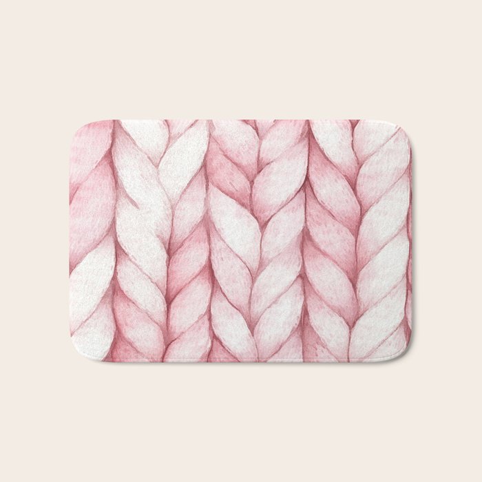Large Oversize Sweater Braids Pink Blush Watercolor All Over Bath Mat Gallery Image 1