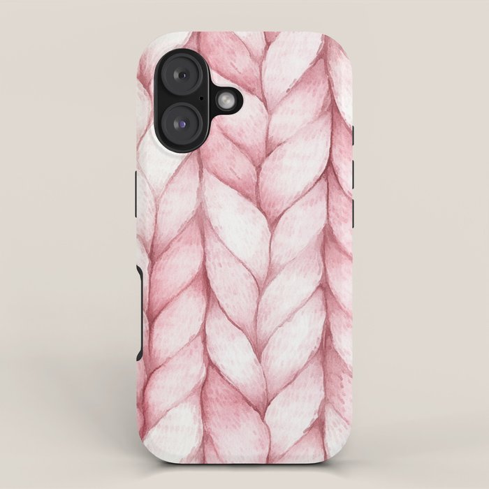 Large Oversize Sweater Braids Pink Blush Watercolor All Over iPhone Case Gallery Image 1