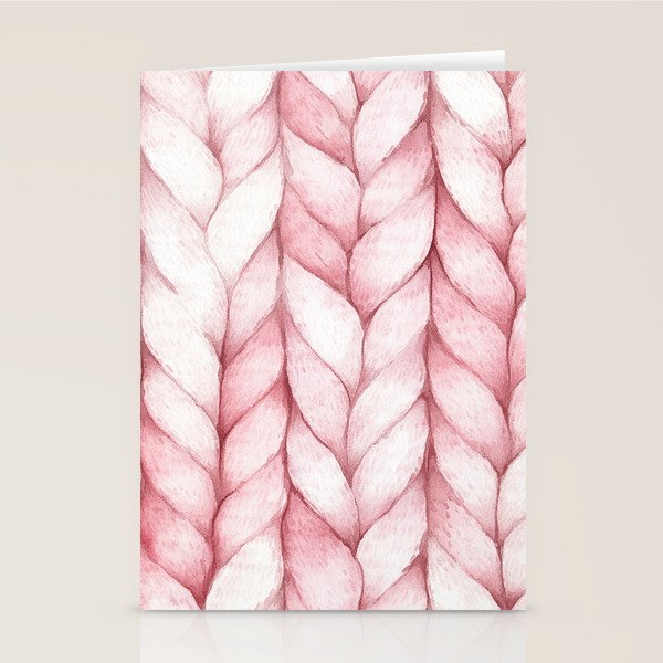 Large Oversize Sweater Braids Pink Blush Watercolor All Over Stationery Card Gallery Image 1