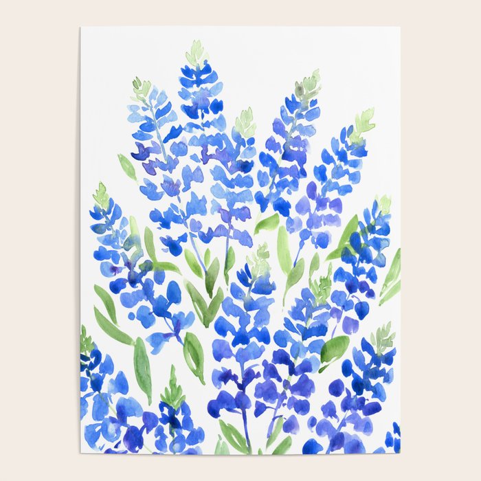 Watercolor Texas bluebonnets Poster Gallery Image 4