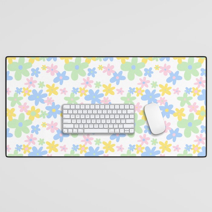 Colorful pastel flower art pattern Desk Mat Gallery Image 1