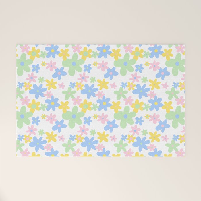 Colorful pastel flower art pattern Welcome Mat Gallery Image 1